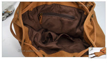 Vintage Leather and Canvas Multi-pocket and Drawstring Center Backpack
