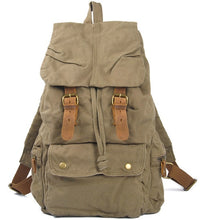 Vintage Leather and Canvas Multi-pocket and Drawstring Center Backpack